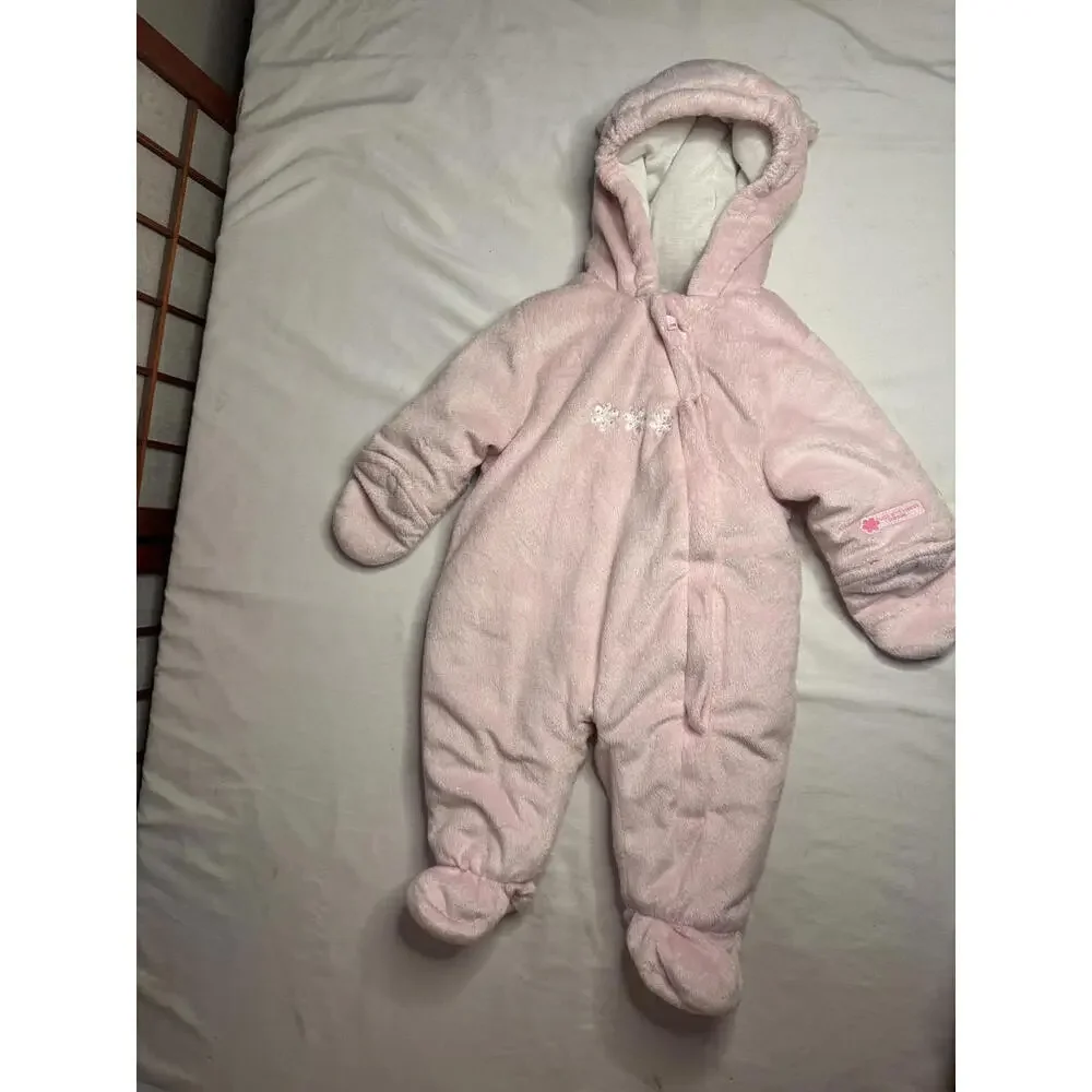OshKosh B'gosh Baby Girls Pink Fleece Hooded Snowsuit Size 6-12 Months Very Warm